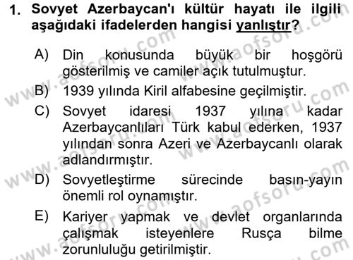 Çağdaş Türk Dünyası Dersi 2016 - 2017 Yılı (Final) Dönem Sonu Sınav Soruları 1. Soru