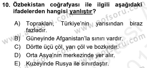 Çağdaş Türk Dünyası Dersi 2016 - 2017 Yılı (Final) Dönem Sonu Sınav Soruları 10. Soru