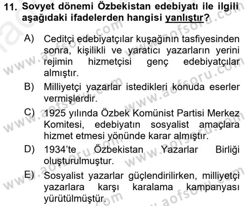 Çağdaş Türk Dünyası Dersi 2016 - 2017 Yılı (Final) Dönem Sonu Sınav Soruları 11. Soru