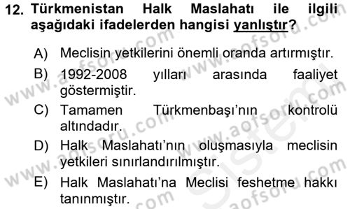 Çağdaş Türk Dünyası Dersi 2016 - 2017 Yılı (Final) Dönem Sonu Sınav Soruları 12. Soru