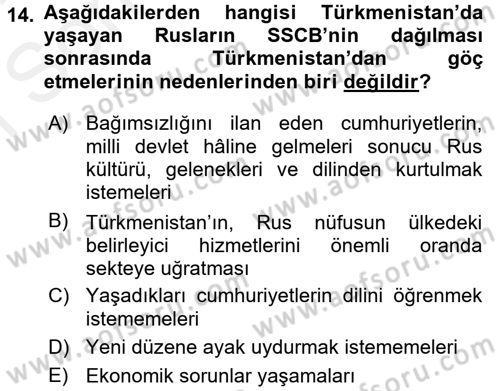 Çağdaş Türk Dünyası Dersi 2016 - 2017 Yılı (Final) Dönem Sonu Sınav Soruları 14. Soru