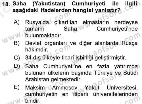 Çağdaş Türk Dünyası Dersi 2016 - 2017 Yılı (Final) Dönem Sonu Sınav Soruları 18. Soru