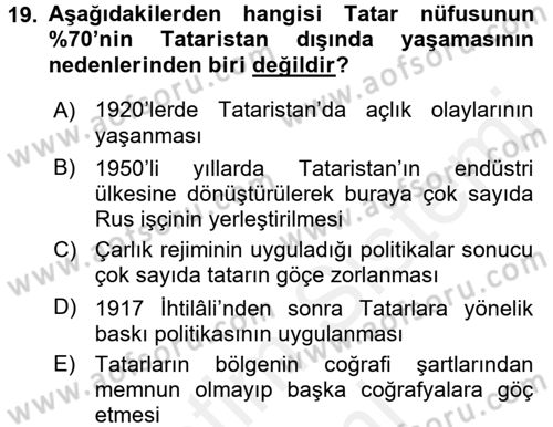 Çağdaş Türk Dünyası Dersi 2016 - 2017 Yılı (Final) Dönem Sonu Sınav Soruları 19. Soru