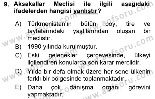 Çağdaş Türk Dünyası Dersi 2016 - 2017 Yılı (Final) Dönem Sonu Sınav Soruları 9. Soru