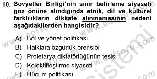 Çağdaş Türk Dünyası Dersi 2017 - 2018 Yılı (Vize) Ara Sınav Soruları 10. Soru