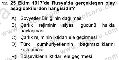 Çağdaş Türk Dünyası Dersi Ara Sınavı Deneme Sınav Soruları 12. Soru