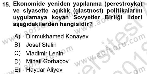 Çağdaş Türk Dünyası Dersi Ara Sınavı Deneme Sınav Soruları 15. Soru