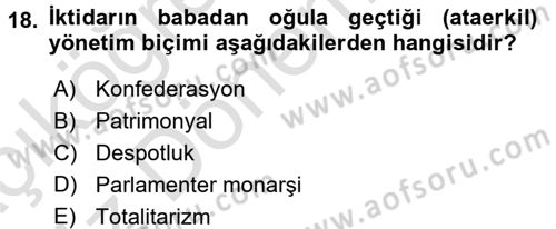 Çağdaş Türk Dünyası Dersi 2017 - 2018 Yılı (Vize) Ara Sınav Soruları 18. Soru