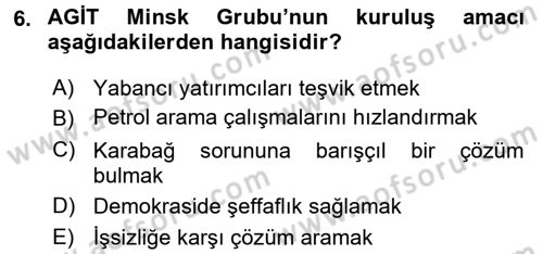 Çağdaş Türk Dünyası Dersi 2017 - 2018 Yılı (Vize) Ara Sınav Soruları 6. Soru