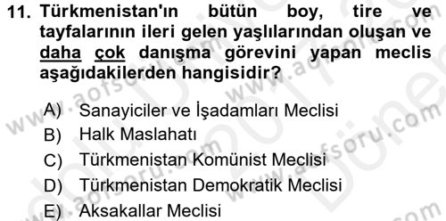 Çağdaş Türk Dünyası Dersi 2017 - 2018 Yılı (Final) Dönem Sonu Sınav Soruları 11. Soru