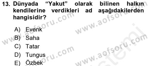 Çağdaş Türk Dünyası Dersi 2017 - 2018 Yılı (Final) Dönem Sonu Sınav Soruları 13. Soru