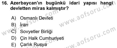 Çağdaş Türk Dünyası Dersi 2017 - 2018 Yılı (Final) Dönem Sonu Sınav Soruları 16. Soru