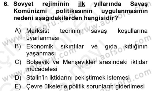 Çağdaş Türk Dünyası Dersi 2017 - 2018 Yılı (Final) Dönem Sonu Sınav Soruları 6. Soru