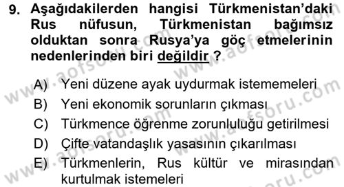 Çağdaş Türk Dünyası Dersi 2017 - 2018 Yılı (Final) Dönem Sonu Sınav Soruları 9. Soru