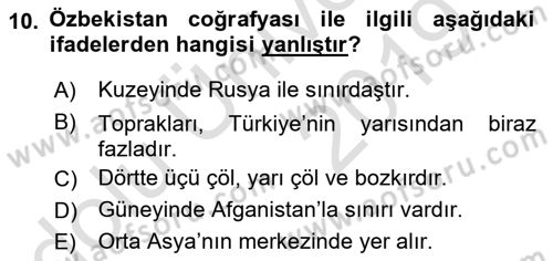 Çağdaş Türk Dünyası Dersi 2018 - 2019 Yılı 3 Ders Sınavı 10. Soru