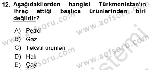 Çağdaş Türk Dünyası Dersi 2018 - 2019 Yılı 3 Ders Sınavı 12. Soru