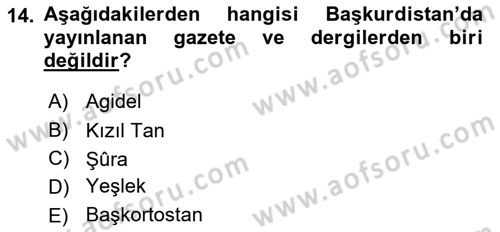 Çağdaş Türk Dünyası Dersi 2018 - 2019 Yılı 3 Ders Sınavı 14. Soru