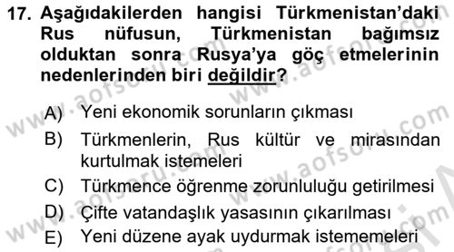 Çağdaş Türk Dünyası Dersi 2018 - 2019 Yılı 3 Ders Sınavı 17. Soru