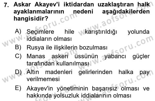 Çağdaş Türk Dünyası Dersi 2018 - 2019 Yılı 3 Ders Sınavı 7. Soru