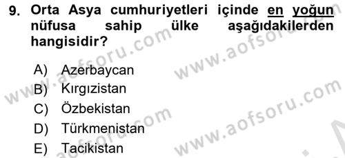 Çağdaş Türk Dünyası Dersi 2018 - 2019 Yılı 3 Ders Sınavı 9. Soru