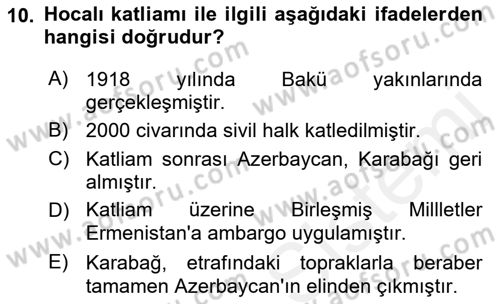 Çağdaş Türk Dünyası Dersi 2018 - 2019 Yılı (Vize) Ara Sınavı 10. Soru