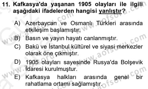 Çağdaş Türk Dünyası Dersi 2018 - 2019 Yılı (Vize) Ara Sınavı 11. Soru