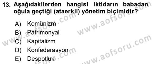 Çağdaş Türk Dünyası Dersi 2018 - 2019 Yılı (Vize) Ara Sınavı 13. Soru