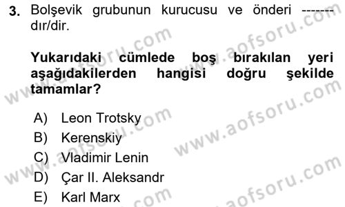 Çağdaş Türk Dünyası Dersi 2018 - 2019 Yılı (Vize) Ara Sınavı 3. Soru