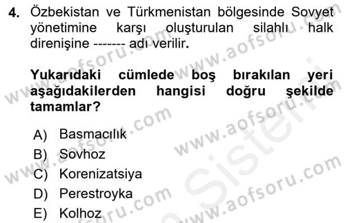 Çağdaş Türk Dünyası Dersi Ara Sınavı Deneme Sınav Soruları 4. Soru