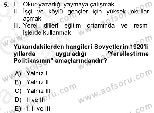 Çağdaş Türk Dünyası Dersi 2018 - 2019 Yılı (Vize) Ara Sınavı 5. Soru