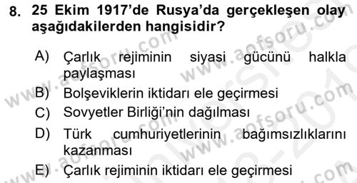 Çağdaş Türk Dünyası Dersi 2018 - 2019 Yılı (Vize) Ara Sınavı 8. Soru