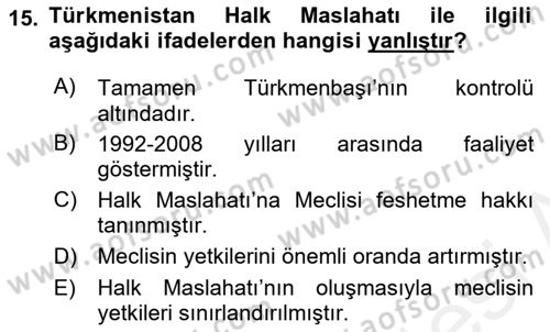 Çağdaş Türk Dünyası Dersi 2018 - 2019 Yılı (Final) Dönem Sonu Sınav Soruları 15. Soru