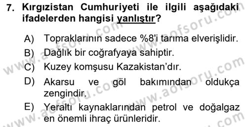 Çağdaş Türk Dünyası Dersi 2018 - 2019 Yılı (Final) Dönem Sonu Sınav Soruları 7. Soru