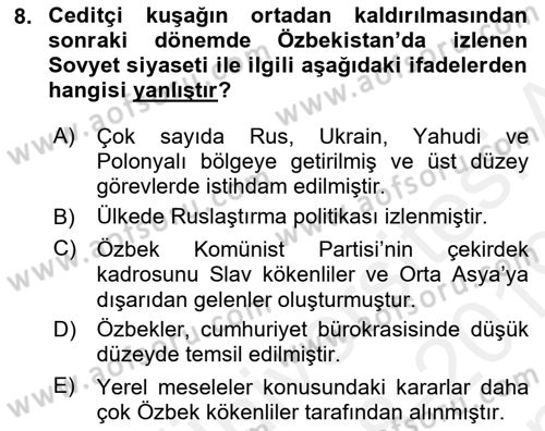 Çağdaş Türk Dünyası Dersi 2018 - 2019 Yılı (Final) Dönem Sonu Sınav Soruları 8. Soru