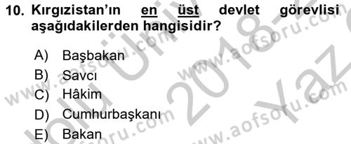 Çağdaş Türk Dünyası Dersi 2018 - 2019 Yılı Yaz Okulu Sınav Soruları 10. Soru