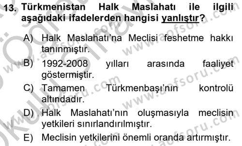 Çağdaş Türk Dünyası Dersi 2018 - 2019 Yılı Yaz Okulu Sınav Soruları 13. Soru