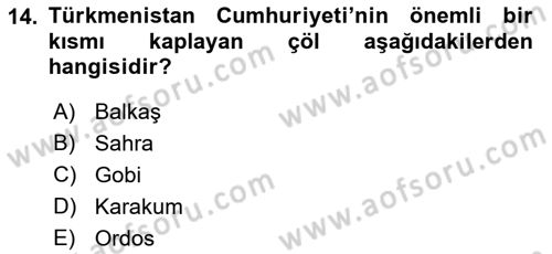 Çağdaş Türk Dünyası Dersi 2018 - 2019 Yılı Yaz Okulu Sınav Soruları 14. Soru