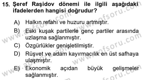 Çağdaş Türk Dünyası Dersi 2018 - 2019 Yılı Yaz Okulu Sınav Soruları 15. Soru