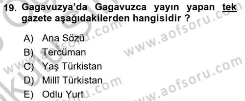 Çağdaş Türk Dünyası Dersi 2018 - 2019 Yılı Yaz Okulu Sınav Soruları 19. Soru