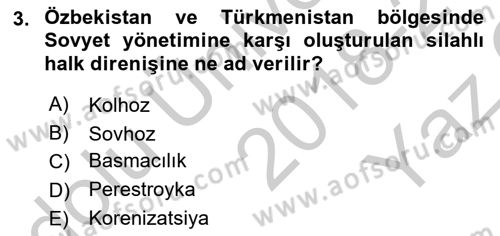 Çağdaş Türk Dünyası Dersi 2018 - 2019 Yılı Yaz Okulu Sınav Soruları 3. Soru