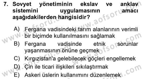 Çağdaş Türk Dünyası Dersi 2018 - 2019 Yılı Yaz Okulu Sınav Soruları 7. Soru
