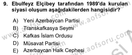 Çağdaş Türk Dünyası Dersi 2018 - 2019 Yılı Yaz Okulu Sınav Soruları 9. Soru
