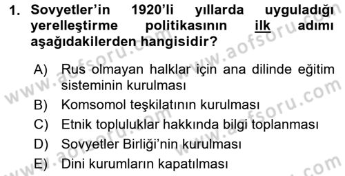 Çağdaş Türk Dünyası Dersi Ara Sınavı Deneme Sınav Soruları 1. Soru