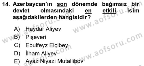 Çağdaş Türk Dünyası Dersi Ara Sınavı Deneme Sınav Soruları 14. Soru