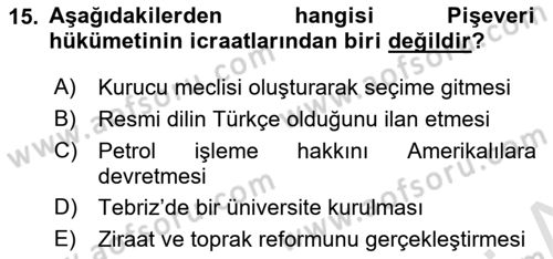 Çağdaş Türk Dünyası Dersi 2019 - 2020 Yılı (Vize) Ara Sınav Soruları 15. Soru
