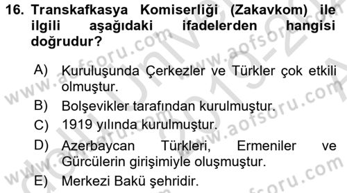 Çağdaş Türk Dünyası Dersi Ara Sınavı Deneme Sınav Soruları 16. Soru