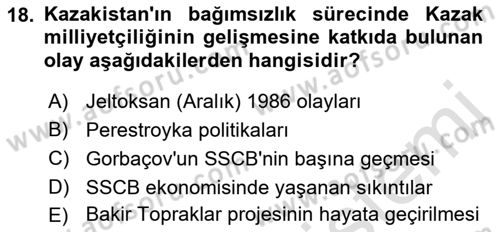 Çağdaş Türk Dünyası Dersi Ara Sınavı Deneme Sınav Soruları 18. Soru