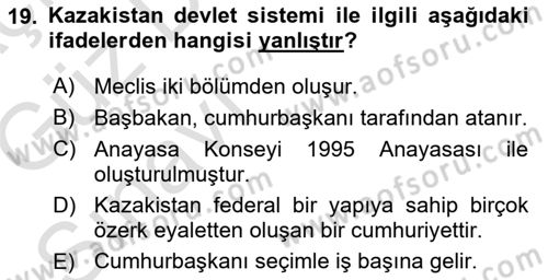 Çağdaş Türk Dünyası Dersi Ara Sınavı Deneme Sınav Soruları 19. Soru