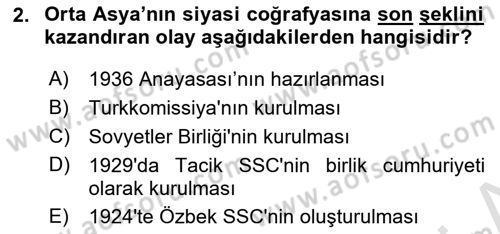 Çağdaş Türk Dünyası Dersi 2019 - 2020 Yılı (Vize) Ara Sınav Soruları 2. Soru