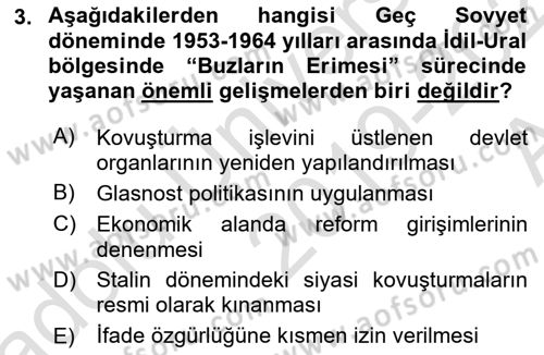 Çağdaş Türk Dünyası Dersi Ara Sınavı Deneme Sınav Soruları 3. Soru